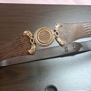 Simon Chang Brown Belt with Gold Accents  Lenght 88cm or 34in